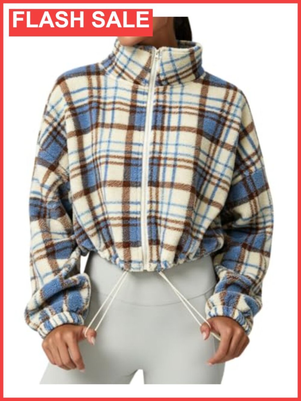 QINSEN Full Zip Fleece Short Jacket Warm Winter Crop Coat